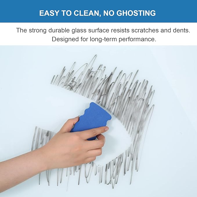 Glass Dry Erase Board - Large Magnetic Whiteboard with Frameless Mounting, Premium Tempered Glass Surface & Accessory Tray - Perfect for Office, Classroom, or Home (48" x 36")