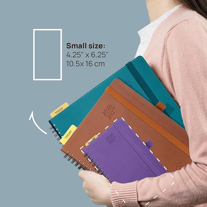 POPRUN Monthly Planner 2026-2027 (Pocket 4.25" x 6.25") 18 Months Calendar (Jan 2026 - Jun 2027) - 4 Pages per Month with Expense & Notes, Leather Cover, Sunday Starts - Burgundy