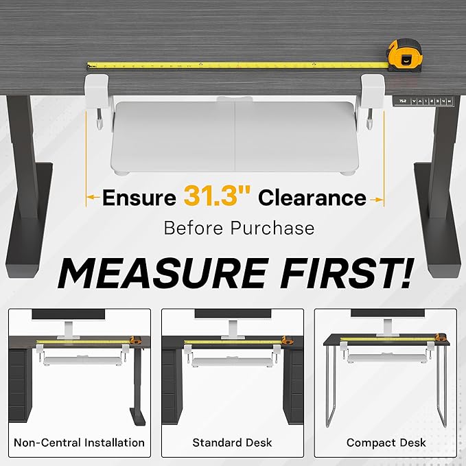 BONTEC KMT01 Under Desk Keyboard Tray, Pull-Out Keyboard & Mouse Platform with C-Clamp, 25.6 x 11.8 in Space-Saving Ergonomic Slide-Out Drawer, White