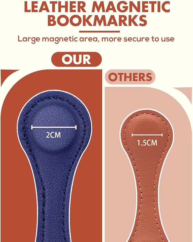 Magnetic Leather Bookmark, 2 Pcs Colorful Leather Magnetic Bookmarks for Women Men, Double-Sided Magnetic Book Mark Clip for Book Lovers Readers Teachers Students