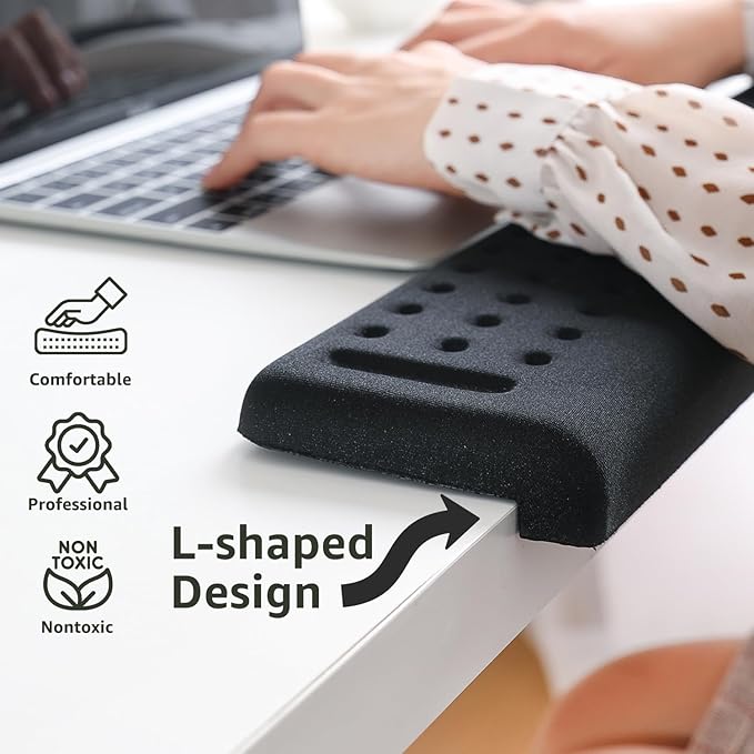 L-Shaped Desk EdgeRest, 2-Piece Set, Plam & Wrist & Forearm & Elbow Comfort Support for Table or Desk Edge, Non-Slip, Memory Foam Padding, Ergonomic Design, Separate Design (15.7 * 3.9 inch)