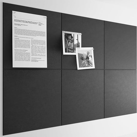 Bumusty Large Cork Board 36"x24" Alternative - 6 Pack Felt Wall Tiles with 40 Safe Removable Adhesive Tabs, 30 Pushpins, Cork Boards for Walls Pin Board Bulletin Board Office Decor (Black)