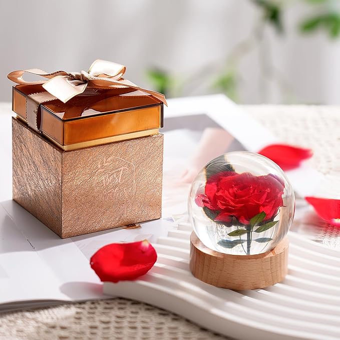 Real Rose in Resin, Eternal Rose Wish Ball, Rose Paperweight in Gift Box, Unique Home Office Decor, Ideal for Birthday, Wedding & Mother's Day