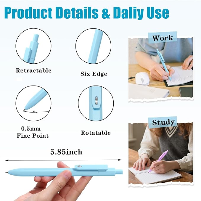 Vitoler Pens, 8pcs Cute Color Gel Pens, 0.5mm Black Ink Pens Fine Point Smooth Writing Pens for Women/Nurse Gift School Office Desk Accessories Supplies