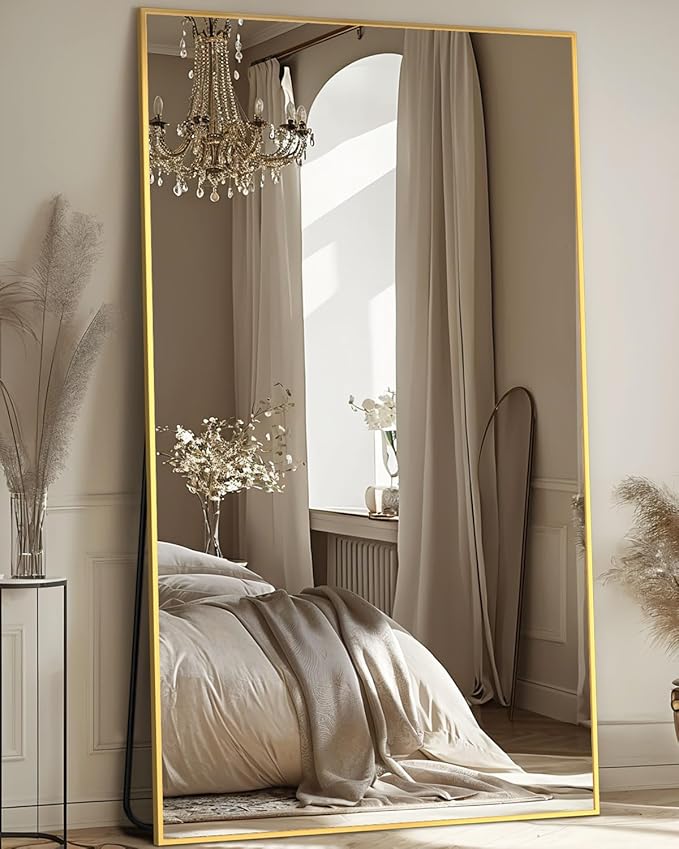 Antok Full Length Mirror, 81"x41" Floor Mirror, Floor Standing Freestanding Full Body Mirror with Stand for Bedroom, Hanging Mounted for Living Room Cloakroom, Gold