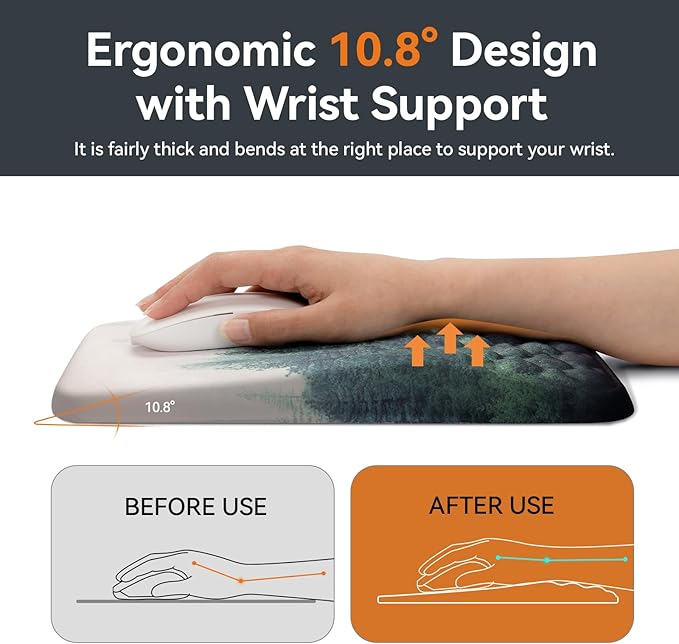 Ospelelf Mousepad with Wrist Rest Ergonomic Computer Comfortable Pain Relief Mouse Pad Wrist Support Green Forest Pattern