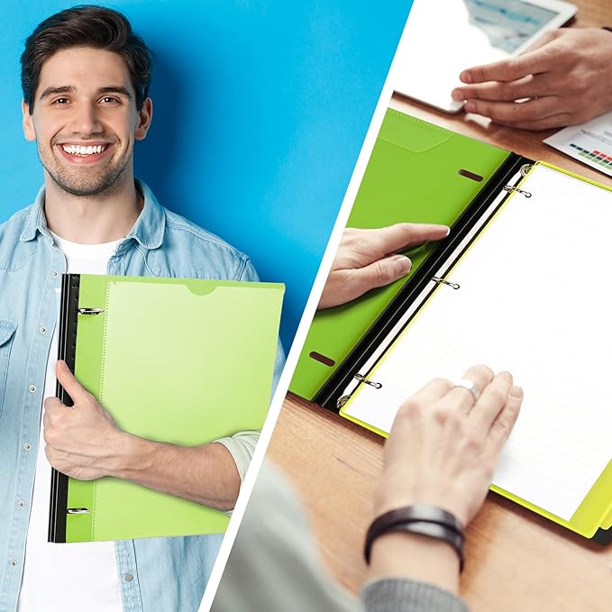 Telescoping 3 Ring Binder-4PCS, Flexible Binder with Customized Front Cover+Clear Catalog Pocket+3 Round Rings, Flat Writing Binder, 4 Bright Colors