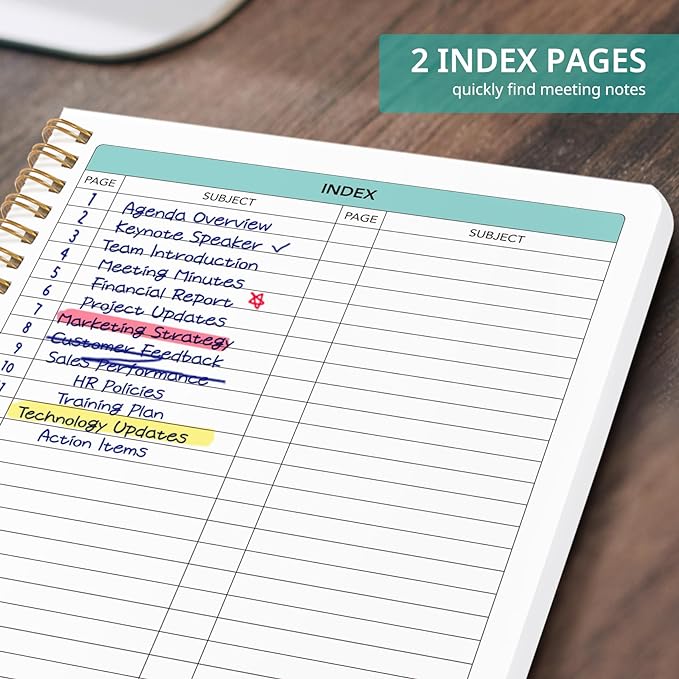 Taja 48 Pack of Meeting Notebook for Work Organization - Work notebook with action items, Meeting Minutes Planner Notebook, Perfect Office Supplies for Men & Women - Black