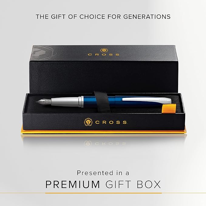 Cross ATX Refillable Fountain Presented in a Luxury Gift Box - Medium Point, Black Ink, Translucent Blue