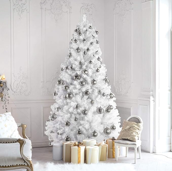 Prextex 36pc Silver Christmas Ornaments Set - Shatterproof Christmas Tree Ornaments in 3 Sizes and 6 Styles - Hanging Balls with Loops in Matte, Shiny, and Glitter Finishes for Indoor-Outdoor Display