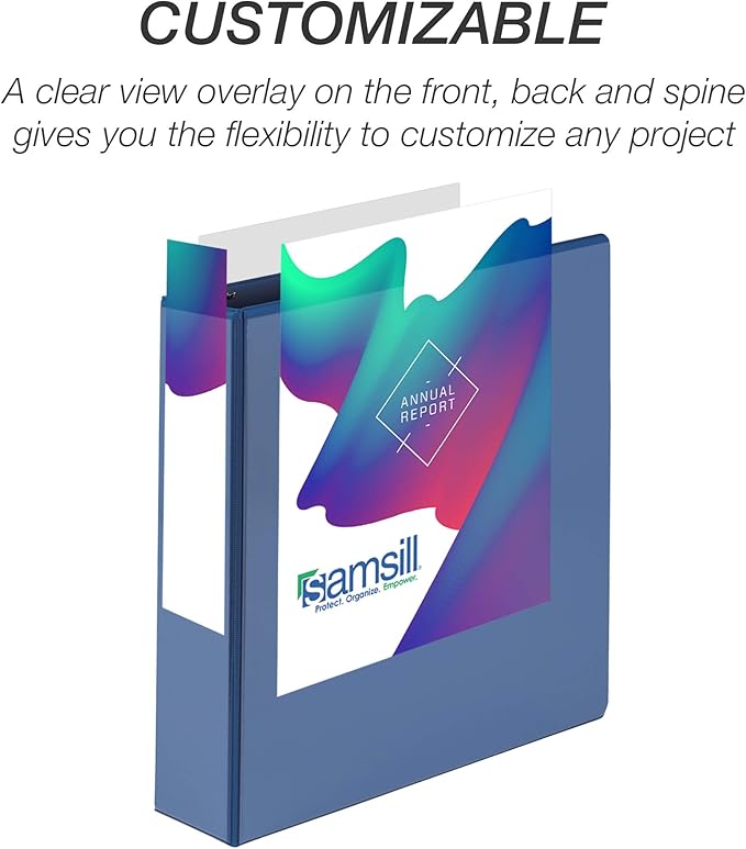 Samsill Durable 2 inch 3 Ring Binder, Made in USA, D Ring Binder, FSC 100% Recycled Chipboard, Blue, 4 Pack