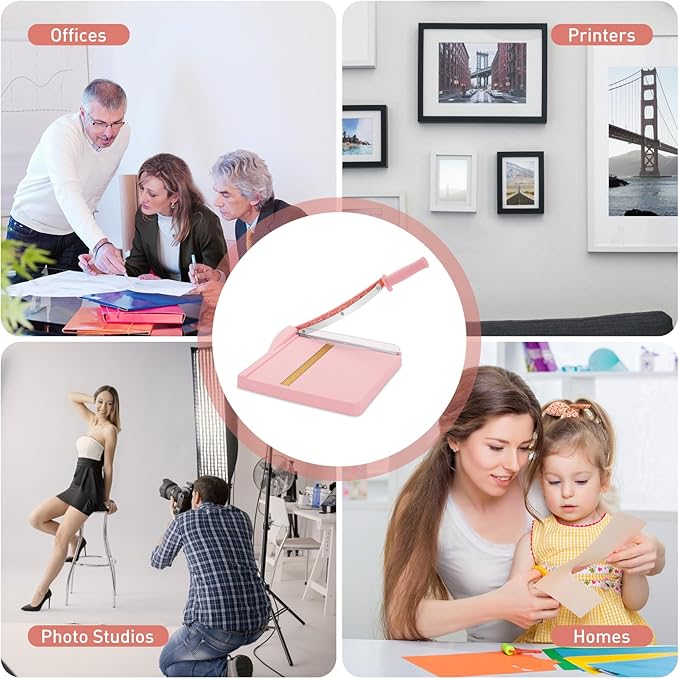 Paper Cutter, Paper Slicer with Safety Guard and Blade Lock, 12" Cut Length Guillotine Paper Cutter with 16 Sheet Capacity, Paper Cutters and Trimmers for Cardstock Cardboard (Pink)