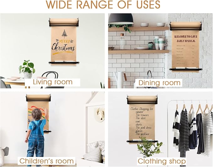 48" Kraft Paper Dispenser Wall Mount，Butcher Paper Dispenser，Paper Roll Cutter to Do Lists,Ideal for Home,Office Wall Paper Holder with Serrated Edge Cut Bar-Black