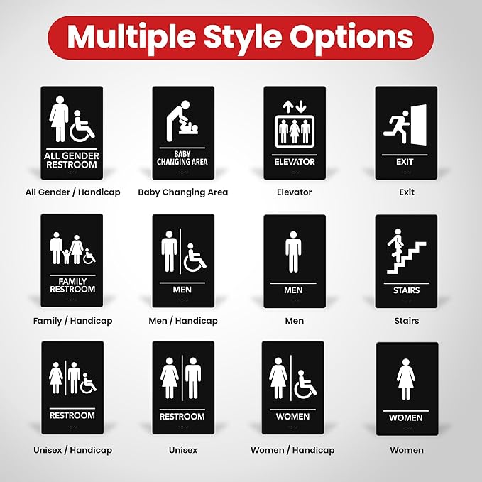 Promot Exit Sign – ADA Braille Exit Sign for Business, Self-Adhesive, 9" x 6", Commercial Door Signage, Office Wall Decor - Black