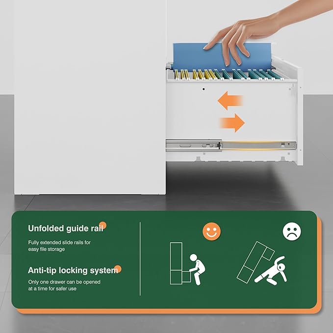 Letaya 2 Drawer Metal Filing Organization Office Cabinets with Lock,Lateral File Cabinets for Home Office Hanging Files Letter/Legal/F4/A4 Size (2 Drawer-White)