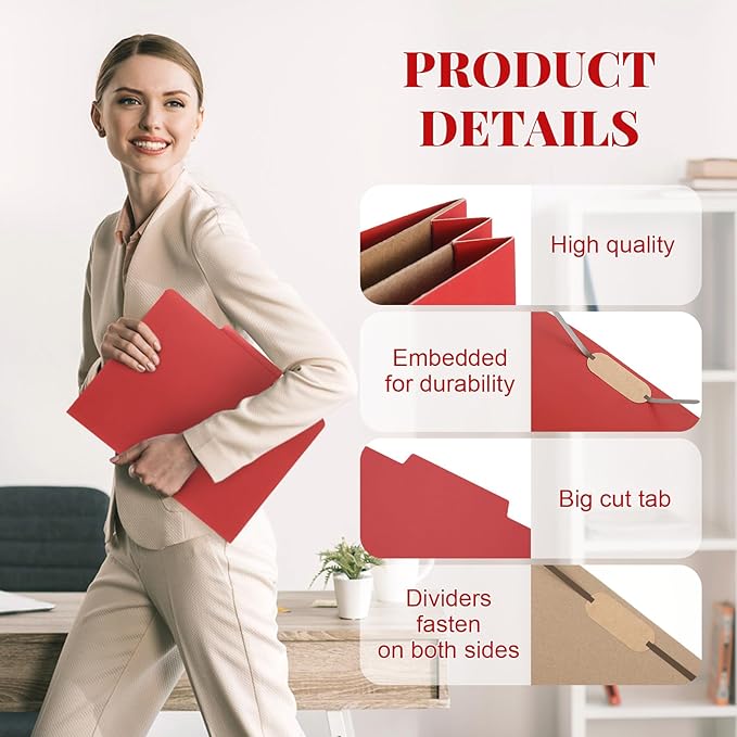 Skyygemm 24 Pcs Classification Folders Letter Size, 2 Pocket Dividers Pressboard File Folder with Fasteners, Expanding File Organizer Bulk for Teachers, Clergy, Office, Church, Christmas (Red)