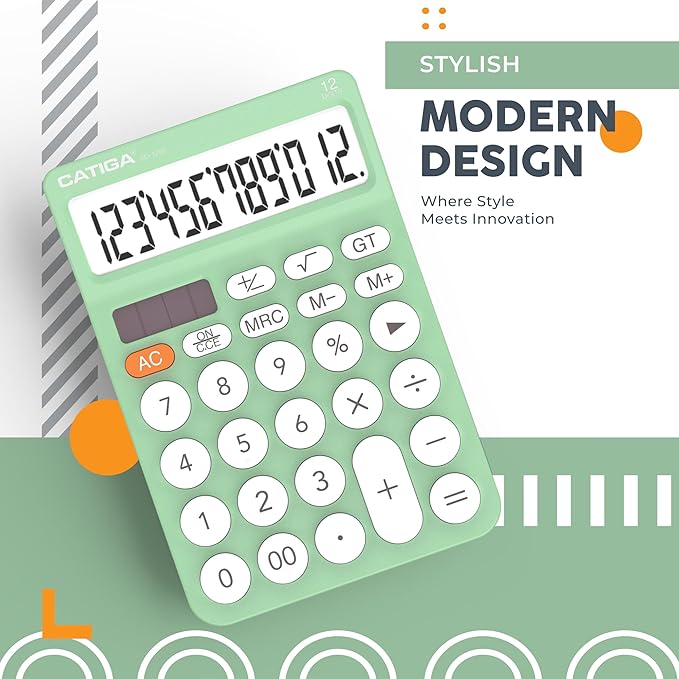CATIGA 12 Digit Desktop Calculator Basic Desk Calculator with Large LCD Display, Big Buttons, 4 Function, Solar and Battery Dual Power, for Office, School, Home, SD-1292 Mint