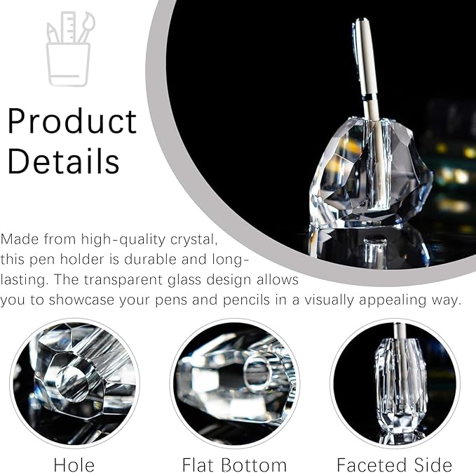QFkris Crystal Heart Shaped Single Pen Holder for Desk, 3.5" Fancy Fountain Pen Stand, Glass Feather Pencil Holder for Office Desktop Decoration, Gift for Man Woman Students Teachers Father Boyfriend