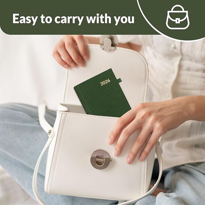 SUNEE 2026 Pocket Weekly Planner for Purse 3.5" x 6" - 12 Month (January 2026 - December 2026), Small Size Planner, Hardcover, Note, Deep Green