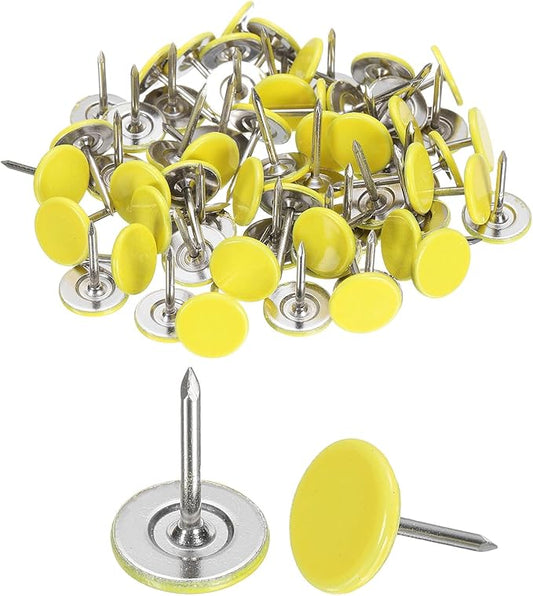 uxcell 150Pcs Upholstery Tacks, 11mmx15mm Flat Head Thumb Tack Decorative Furniture Nails Push Pins for Furniture Sofa Headboards, Light Yellow