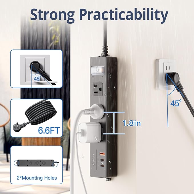 IPX6 Outdoor Power Strip Weatherproof, Waterproof Surge Protector with 3 Wide Outlet with 1A2C USB Ports, 15FT Long Extension Cord, Wall Mountable for Outside Decorations and More UL Listed(Black)