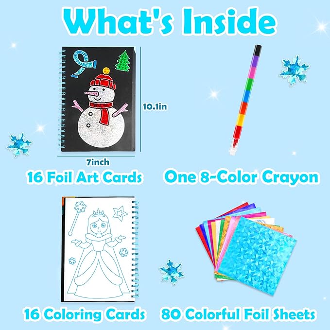 FUNNYB&G Foil Art Craft for Kids - Christmas Crafts Gift Party Favors Stocking Stuffers for Kids Fun Art Supplies Creative Birthday Gift Travel Toys for Girls Boys 4 5 6 7 8 9 Years Old (Winter)