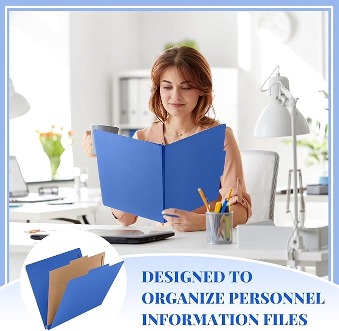 Skyygemm 12 Pack Classification File Folders Bulk with Divider and 2" Expansion, Pressboard Folder with 2 Prong Fasteners for Employee Records Medical Charts Office Document Organization(Dark Blue)