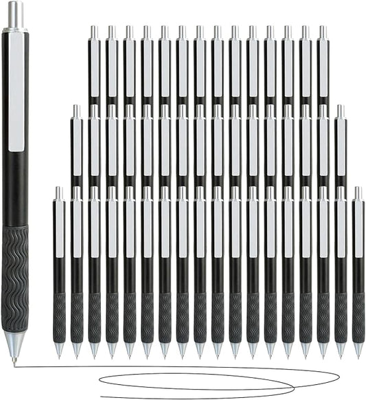 Black Gel Pens, 50 Pack Black Pens Bulk 0.5mm Black ink Fine Tip Pen, Smooth Writing, Click Gel Ink Roller Ball Pen for Office, nurses, families, and school diaries