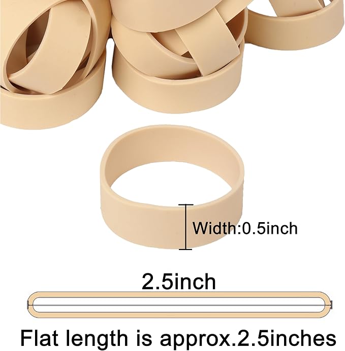 AMUU Rubber Bands Size #82, 60pcs Tactical Rubber Bands Beige Wide Elastic Bands for Office Supply Survival Camping Biking Fishing (2 1/2" x 1/2")