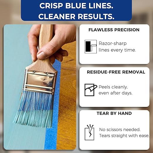 SWRT 1 Inch x 55 Yards x 4 Rolls (220 Total Yards) Premium Blue Painters Tape - Upgraded Adhesive Masking Tape, Paint Tape, Multi-Surface Blue Tape for Painting, No Residue, Easy Removal, Trim, Crafts
