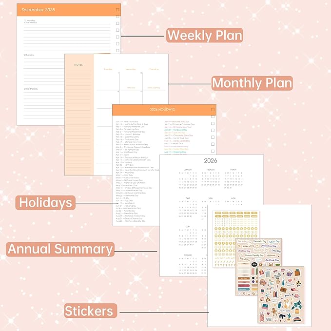 Yoment 2026 Hardcover Planner Weekly & Monthly, 13 Month Planner Dec 2025 - Dec 2026, 8.5" x 10.3" Large Spiral Bound Academic Planners for Women, Men, Daily Agenda with 3 Sticker Sheets (Rose Glod)