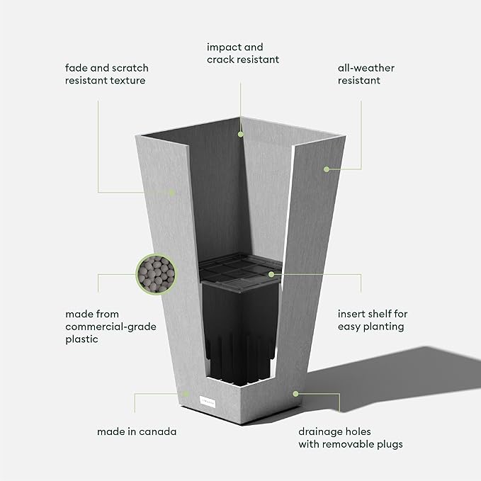 Veradek V-Resin Indoor/Outdoor Taper Planter (26 inch, Grey)