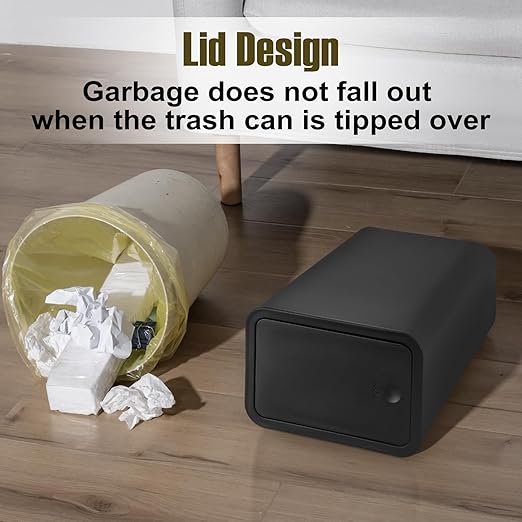 TrashAid 3 Pack Bathroom Trash Can with Lid, 2.6 Gallon / 10 Liter Small Garbage Can with Press Top Lid, Plastic Wastebasket with Pop-up Lids for Toilet, Office, Bedroom, Living Room, Black