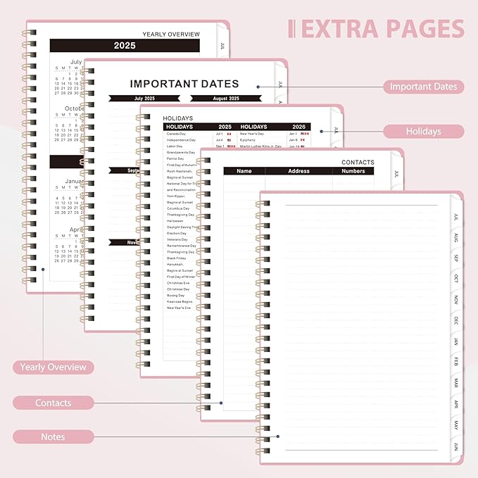 Planner 2025-2026 for Women & Men, Weekly and Monthly Calendar Notebook (July 2025 - June 2026), Hardcover Spiral Bound School Teacher Student Planner with Tabs, Inner Pocket, A5 (6.3" x 8.5")