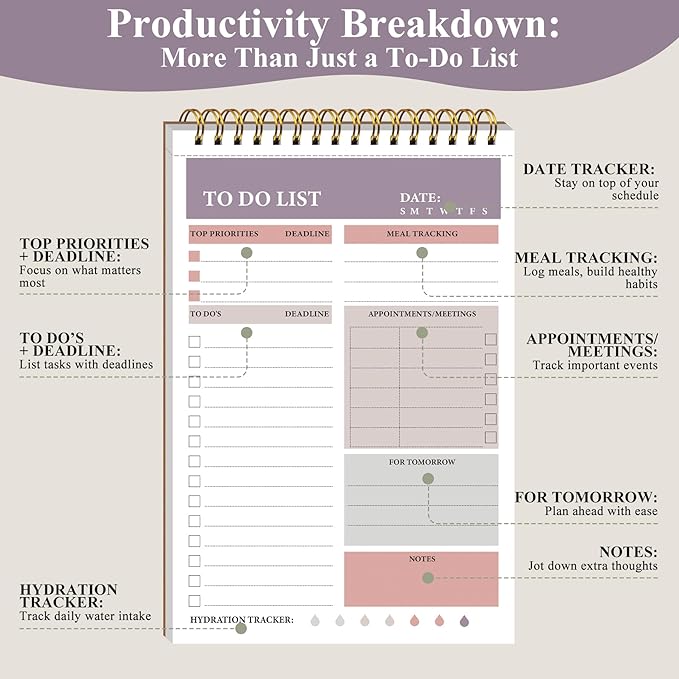 HAUTOCO 2 Packs to Do List Notepad, A5 to Do List Notebook for Work Undated Tear Off Daily Planner Notepad Task Checklist Organizer for Home Office School, Totally 208 Pages