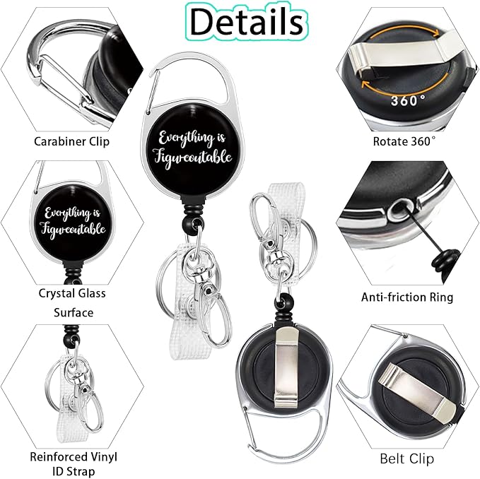 Gctriki Motivational Badge Reel Retractable with Carabiner Clip, Inspirational Work ID Holder Retractable Clip, Cute Nurse Teacher ID Card Holder Badge Keychain, Everything is Figureoutable