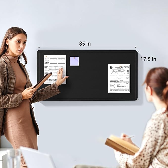 MaxGear Bulletin Board 35" x 17.5", Foldable Small Felt Board Vision Board Supplies, Cork Board for Office, Home, School, Pin Boards for Walls Decorative Picture Framed Display Board Black