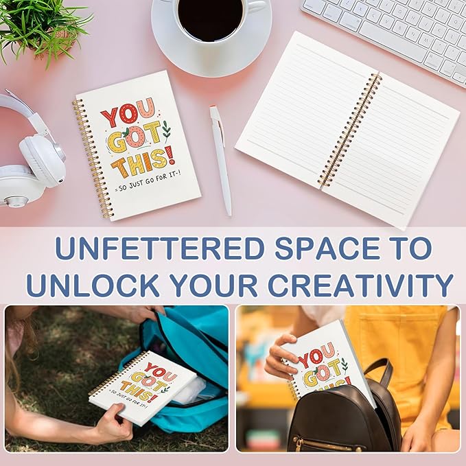 SNNDER You Got This Spiral Notebooks, Inspirational Journaling Notebook for Women Men, Motivational Journals for Writing, Beige Notebook for Note Taking, Employee Gifts Notebopoks, 5.5x8.3 Inch