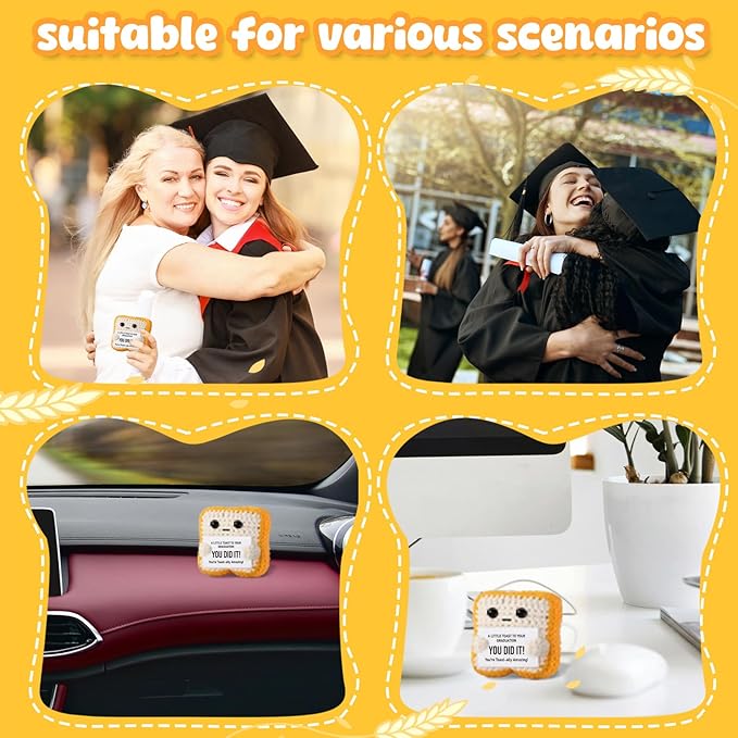 2025 Graduation Gift for College, Highschool Grads - Funny Handmade Positive Crochet Toast Plush with Little Remind Card - You are Totally Amazing–Inspirational Graduate Present for Her or Him