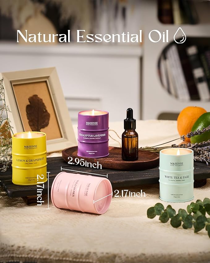 Spring Candles Set | Spring Scented Candles Gift Set | 4 Pack Candles for Home Scented Candle,Citrus Lemon Lavender Rose Sage Candle Bulk,Gift Set for Women and Men,Soy Wax 14 oz 86 Hour