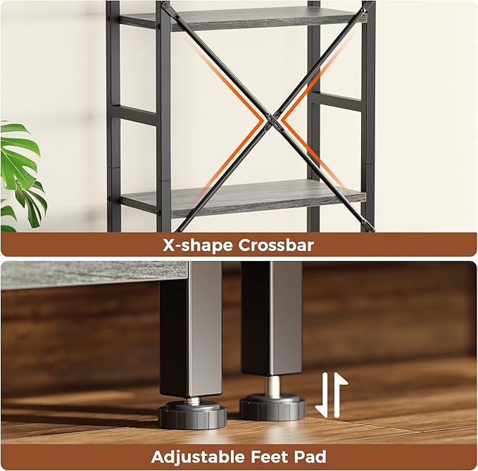 SUPERJARE Triple 5 Tier Bookshelf, Bookcase with 14 Open Display Shelves, Wide Book Shelf Book Case for Home & Office, Grey