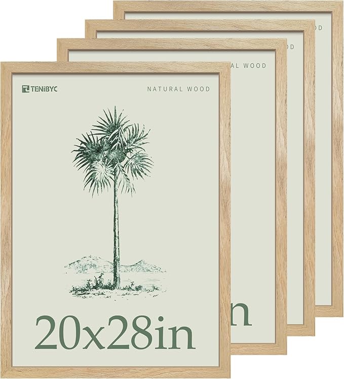 20x28 Picture Frame 4 Pack - Textured Natural Solid Wood Gallery Poster Frame - Wall Hanging