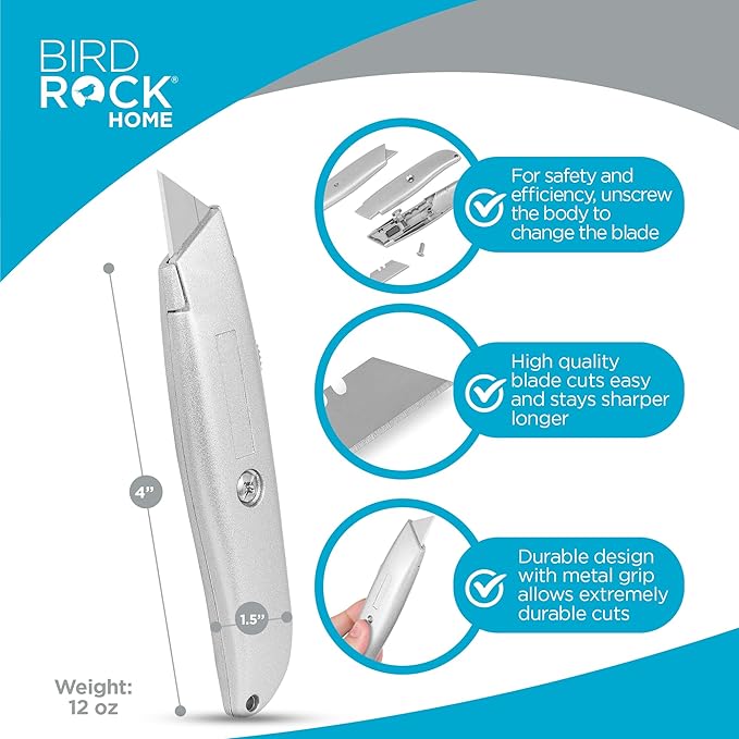 INTERNET'S BEST Premium Utility Knife Set | Retractable Box Cutter with Metal Handle | Heavy-Duty Cutting for Cardboard, Carpet, Plastic | Retractable Blade | Includes 2 Razor Knives & Extra Blades