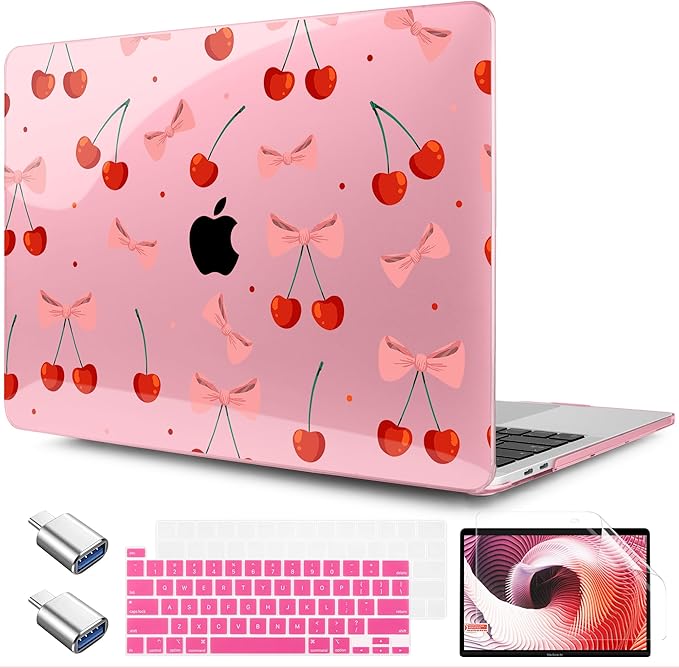 TWOLSKOO Compatible with MacBook Pro 13 inch Case 2023-2016 A2338 M2/M1 A2251 A2289 A2159 A1989 A1706, Plastic Hard Shell Cover & Keyboard Skin & Screen Protector, Cute Cherry