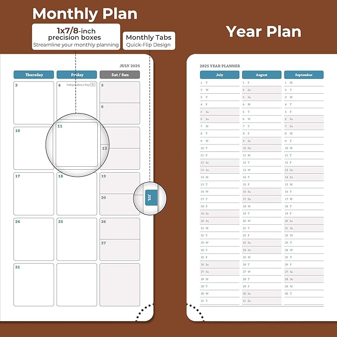 Planner 2025-2026 Daily Weekly and Monthly,6.5"x3.75",18 Months Spiral Bound Calendar Agenda with Self-adhesive Pen Holder,2026 Academic Plan with Vegan Leather Soft Cover,Brown
