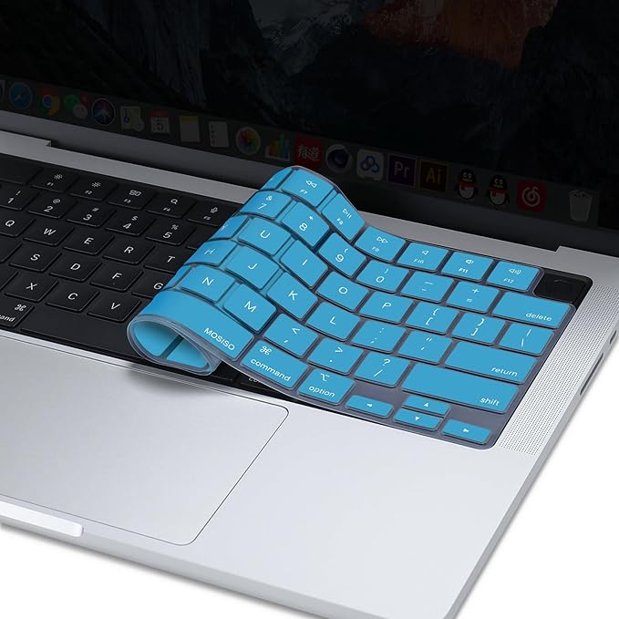MOSISO Keyboard Cover Skin Compatible with MacBook Air 15 inch M3 A3114 M2 A2941/Air 13.6 A3113 A2681/Pro 14/16 M4 M3 M2 M1, Aqua Blue