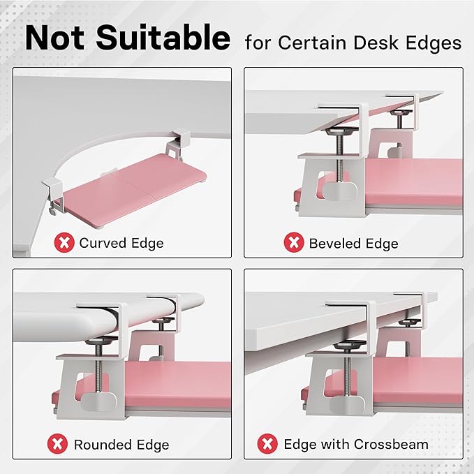 BONTEC KMT01 Under Desk Keyboard Tray, Pull-Out Keyboard & Mouse Platform with C-Clamp, 25.6 x 11.8 in Space-Saving Ergonomic Slide-Out Drawer, Pink
