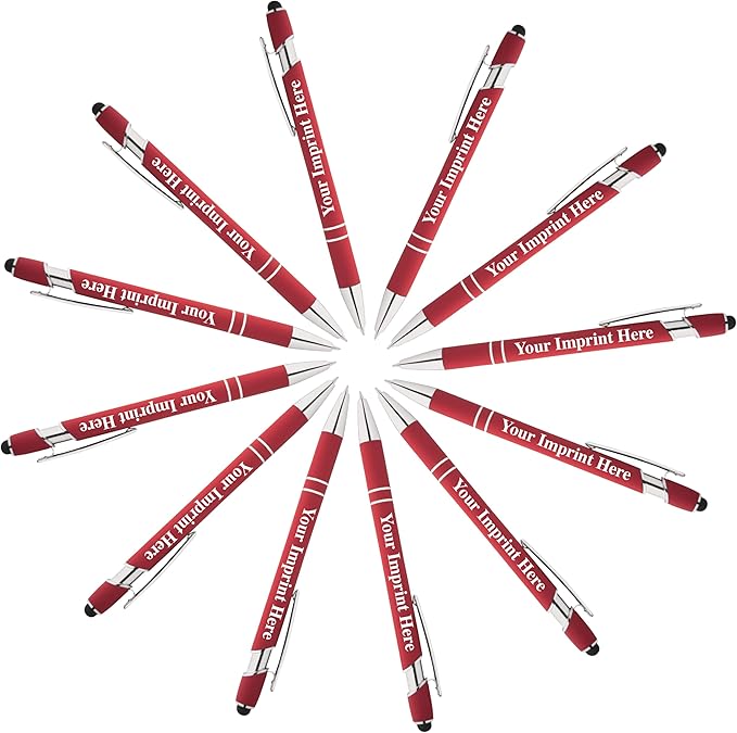 Up to 500 Pcs Custom Pens Bulk | Rainbow of Colors | Soft-Touch Metal Black Ink Personalized with Name or Message (Red, 12 pcs)