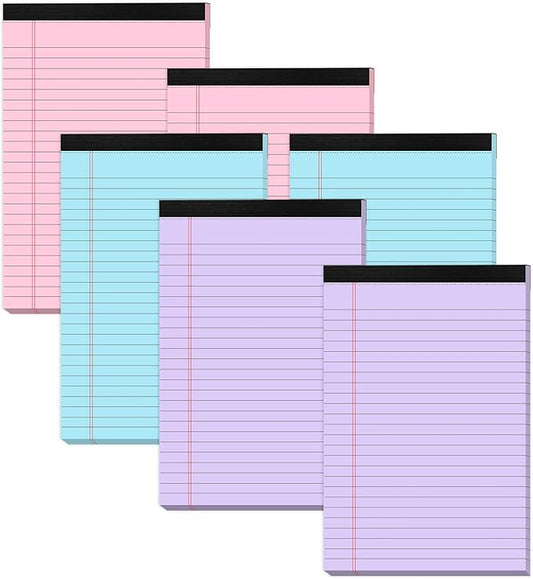 6 Pack Small Note Pads 5x8, Color Legal Pads 5x8 In, College Ruled Notepad Paper Pad with Sturdy Back, Perforated 5 x 8 Notepads Small Writing Pad Narrow Ruled Pads of Paper Notebook, Multicolor