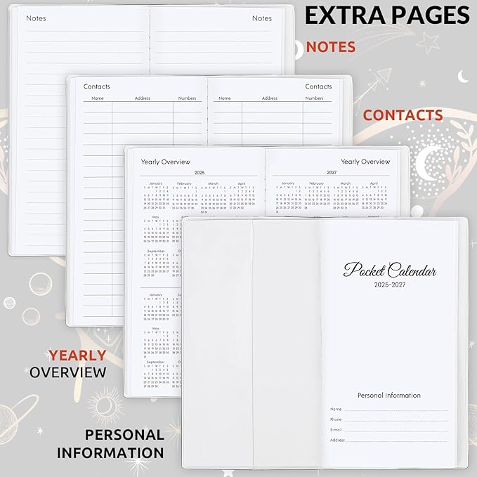 Pocket Calendar 2026-2027, Moon Phase Monthly Planner 2026-2027 - 3.7" x 6.7" - Runs from July 2025 Until December 2027, Lunar Calendar 2026 for Planning and Organizing